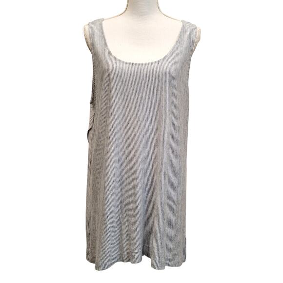 Christian Siriano Top Women's 1X Blue White Stripe Linen Sleeveless Tank Beachy - Picture 2 of 8